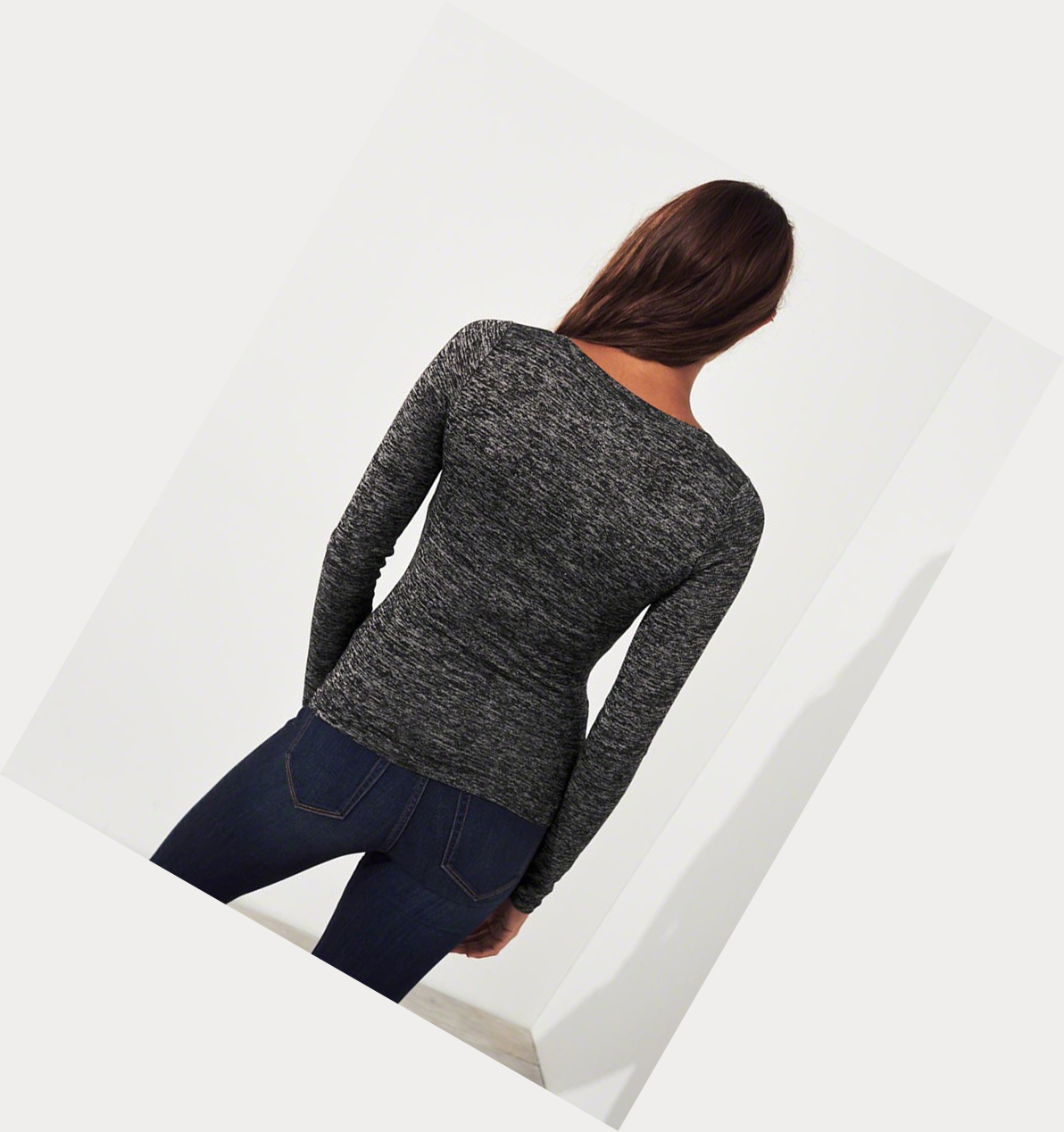 Black Hollister Slim V-Neck Women's Long Sleeve | ZA-WFVX987