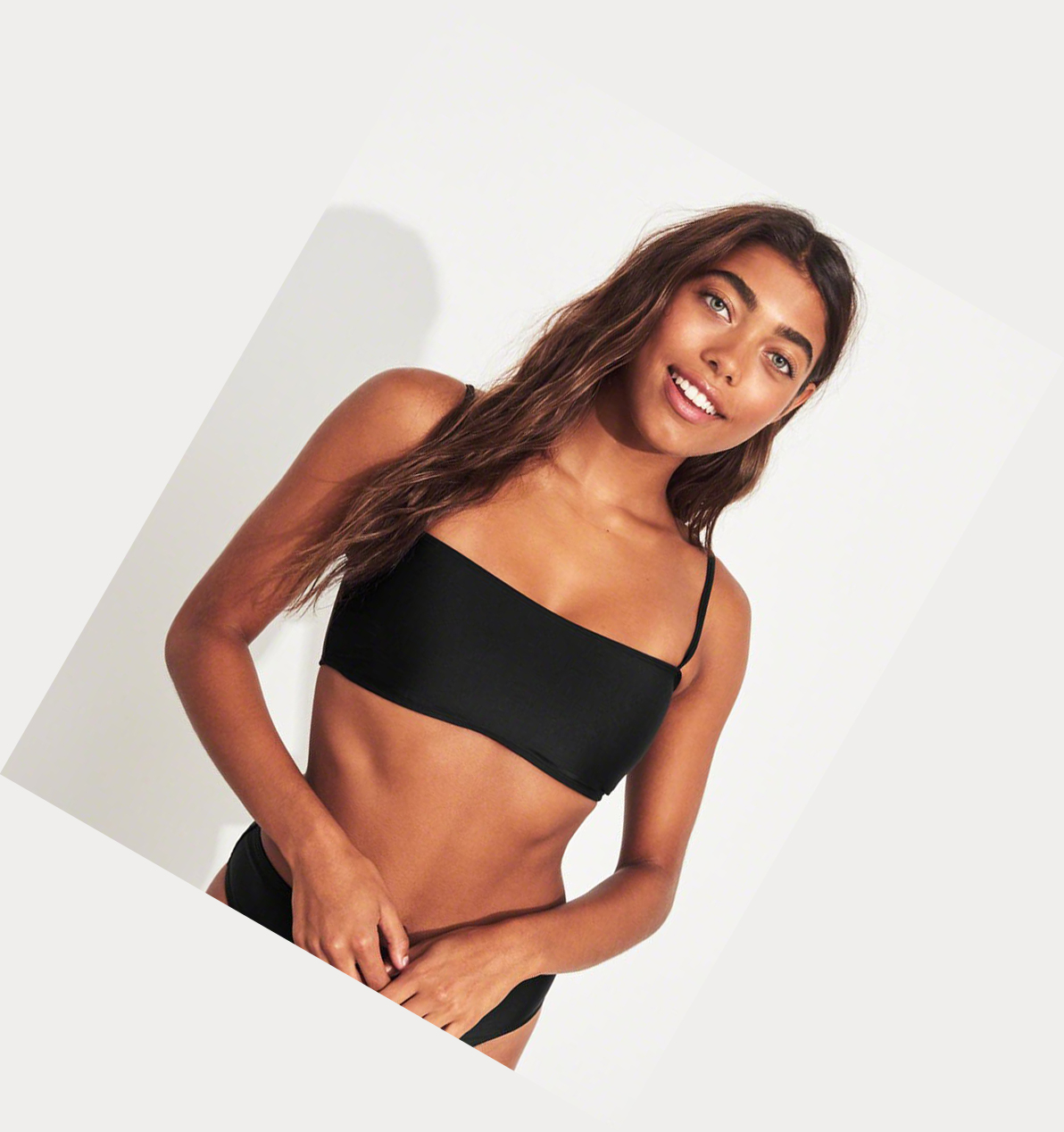 Black Hollister Square-Neck Women's Bikini Tops | ZA-YUOD430