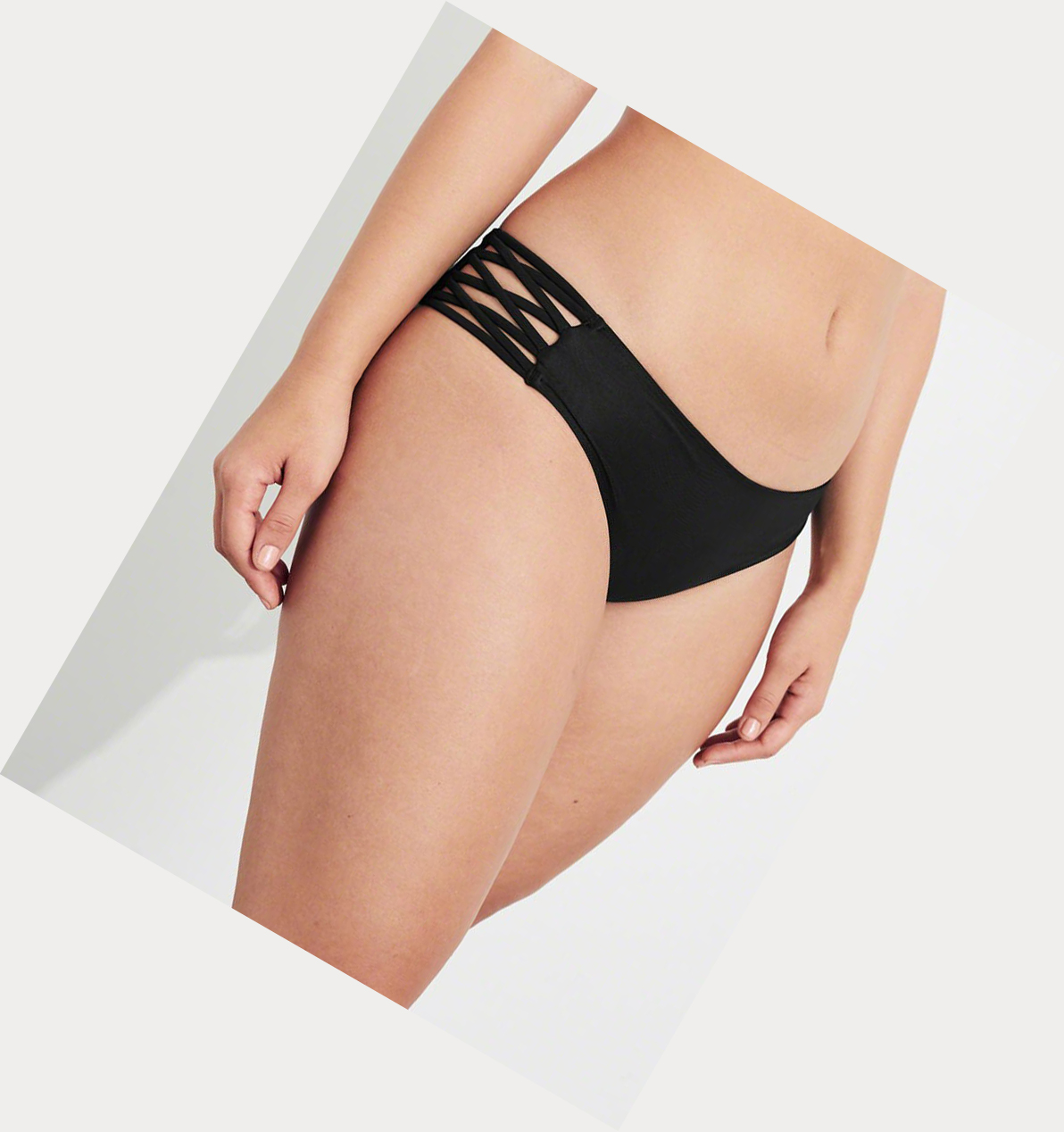 Black Hollister Strappy Cheeky Women's Bikini Bottoms | ZA-RWUT913