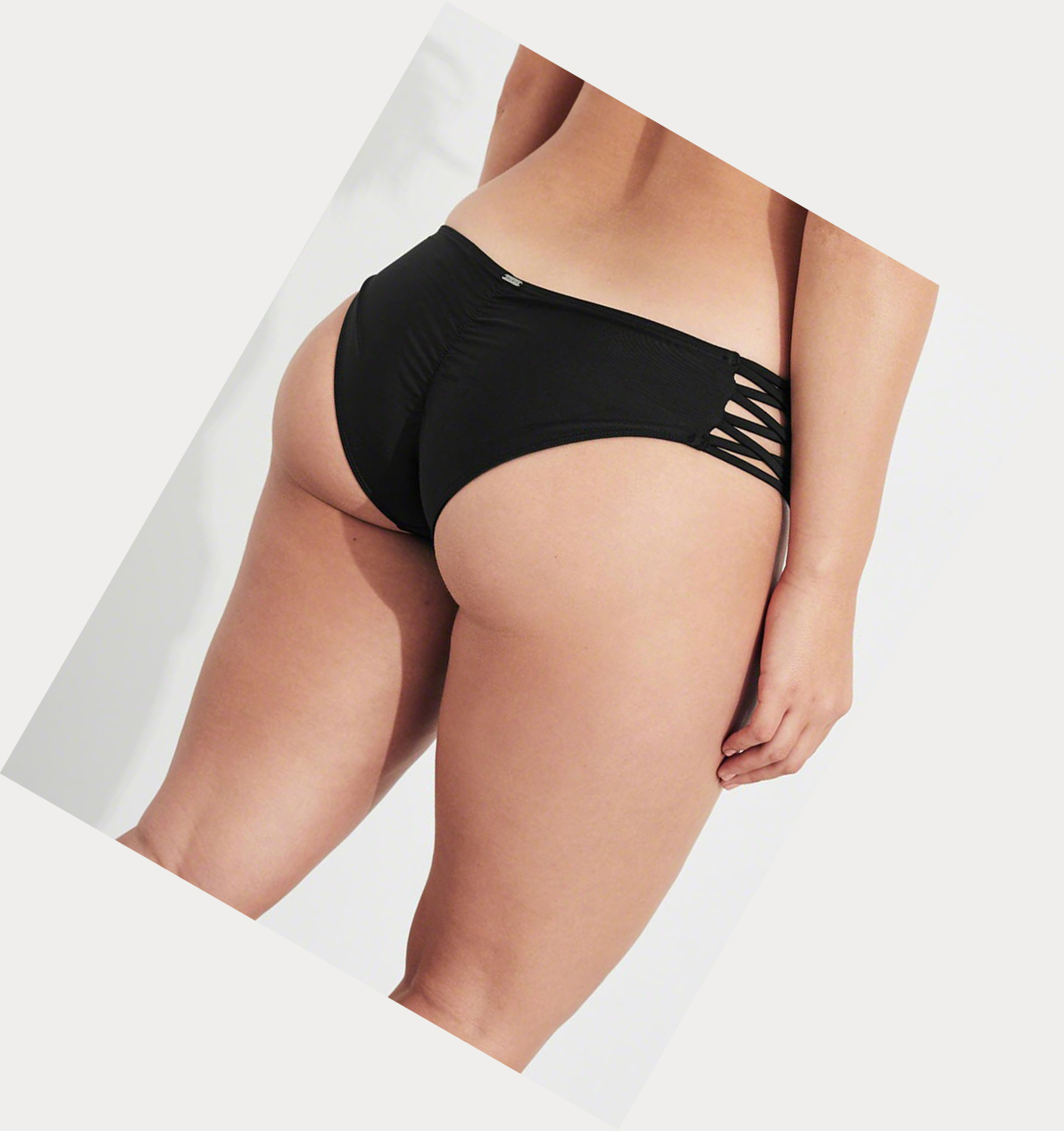 Black Hollister Strappy Cheeky Women's Bikini Bottoms | ZA-RWUT913