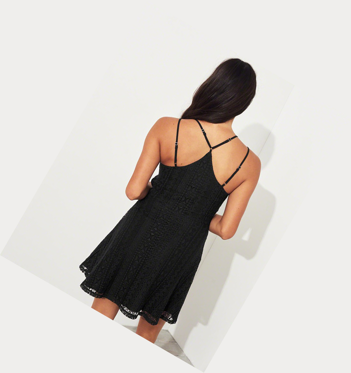 Black Hollister Strappy Lace Women's Dress | ZA-ADWC785