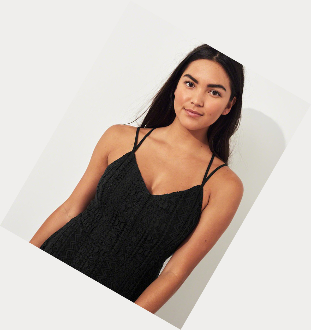 Black Hollister Strappy Lace Women's Dress | ZA-ADWC785