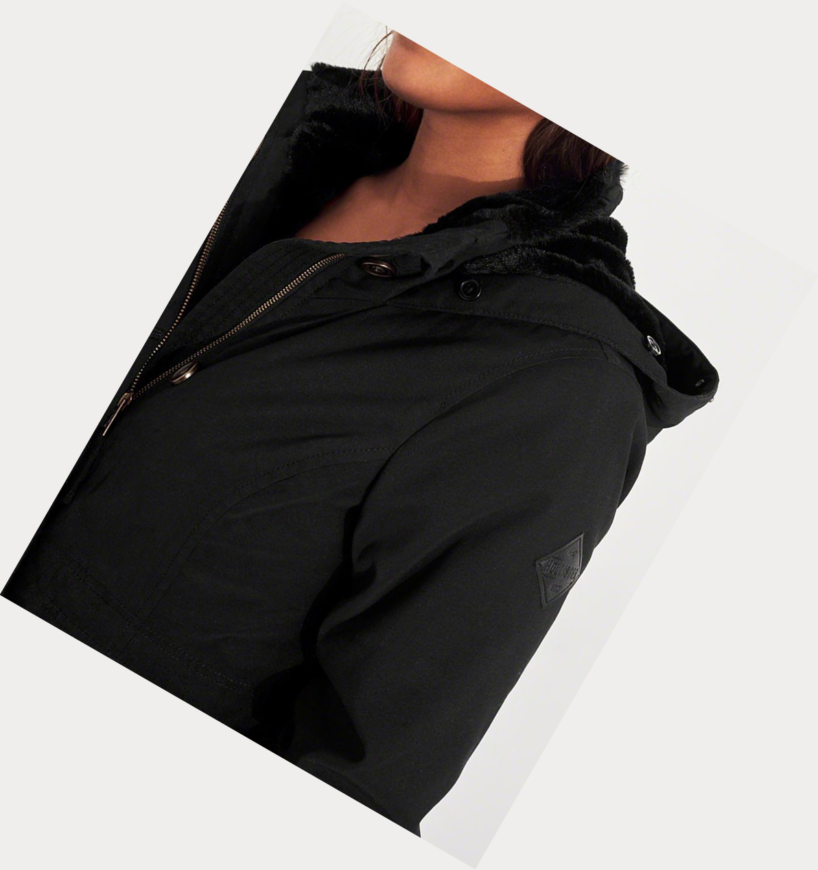 Black Hollister Stretch Cozy-Lined Women's Parka Jackets | ZA-SETP156