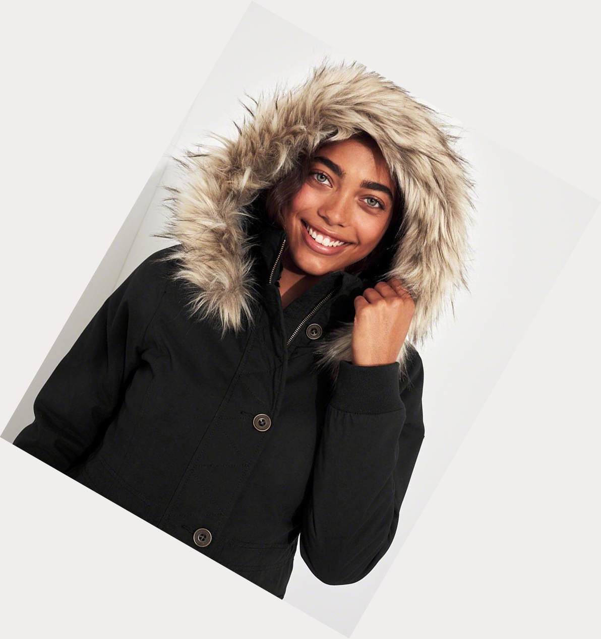 Black Hollister Stretch Cozy-Lined Women's Parka Jackets | ZA-SETP156