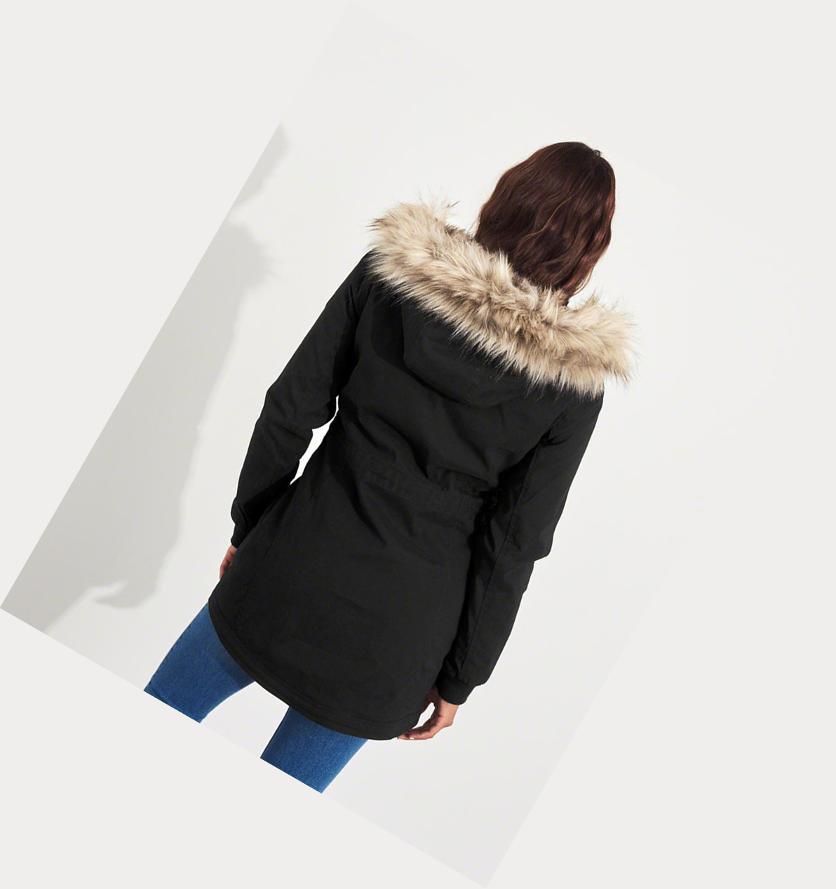 Black Hollister Stretch Faux-Fur-Lined Women's Parka Jackets | ZA-NOJG097