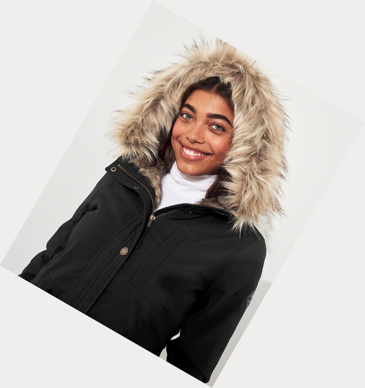 Black Hollister Stretch Faux-Fur-Lined Women's Parka Jackets | ZA-NOJG097