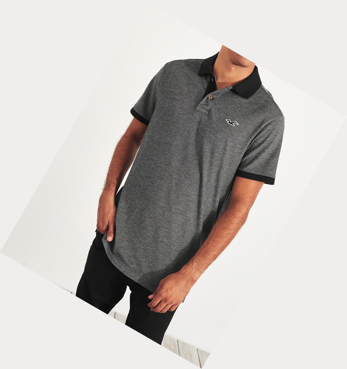 Black Hollister Stretch Icon Men's Polo Shirts | ZA-NBFC520