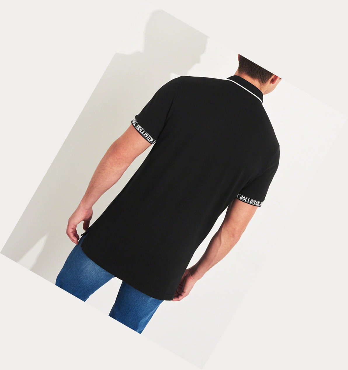 Black Hollister Stretch Logo Men's Polo Shirts | ZA-YTDA536