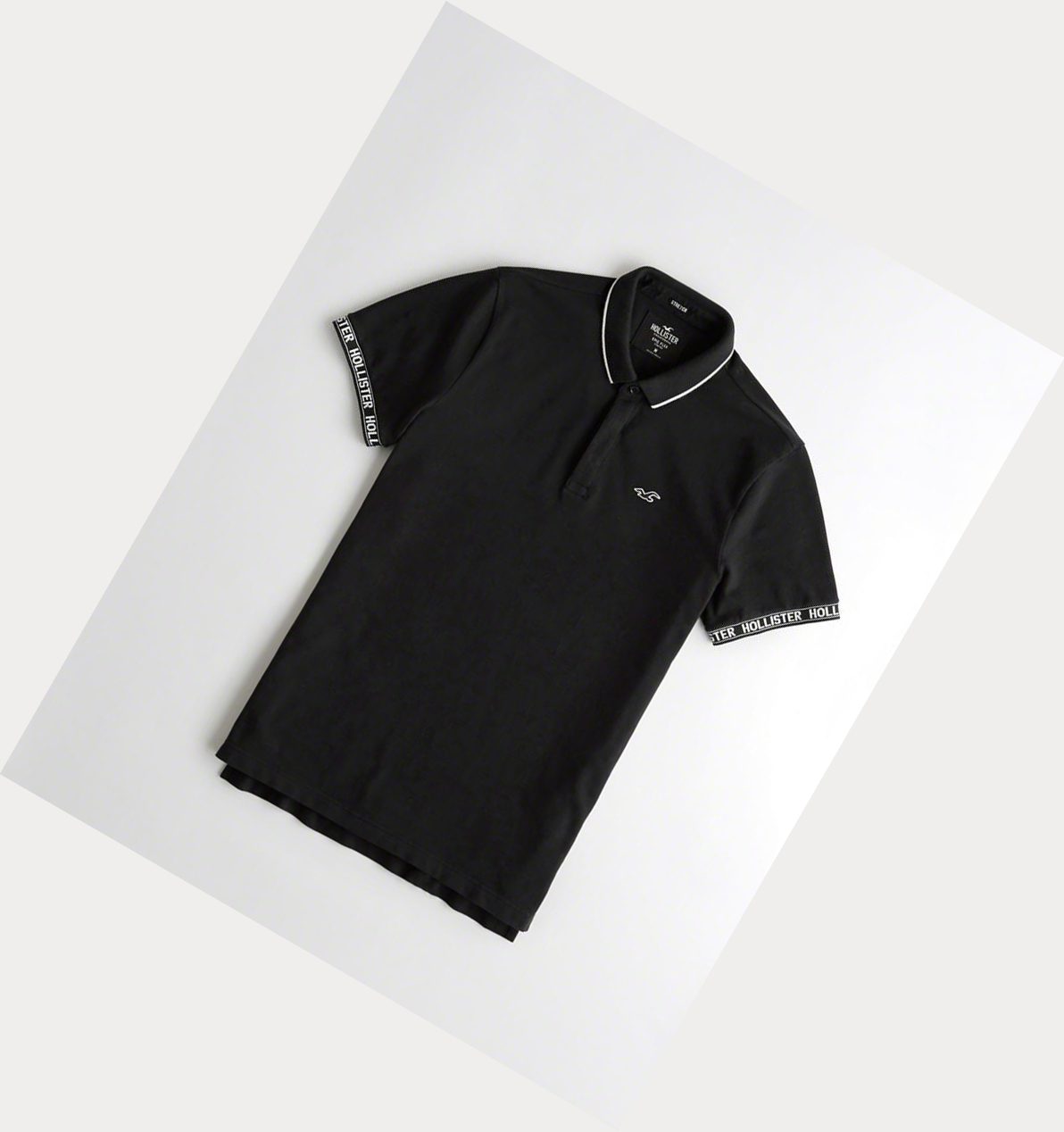 Black Hollister Stretch Logo Men\'s Polo Shirts | ZA-YTDA536