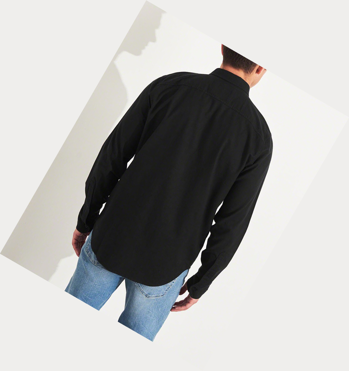 Black Hollister Stretch Oxford Men's Long Sleeve | ZA-QRGP057