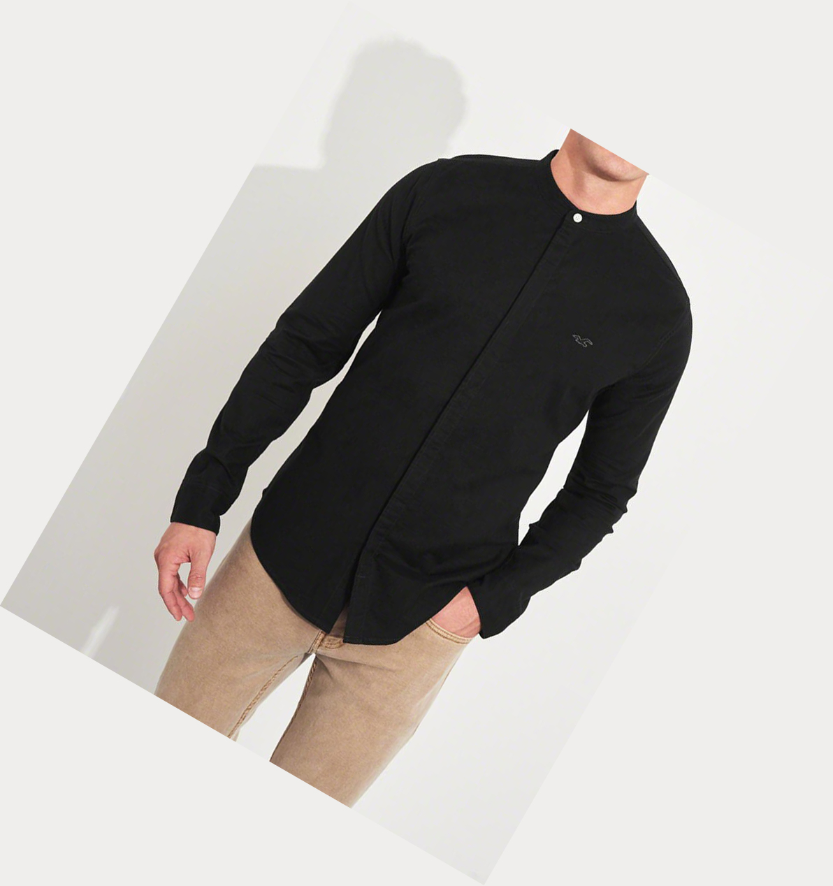 Black Hollister Stretch Oxford Muscle Fit Men's Long Sleeve | ZA-BLHK173