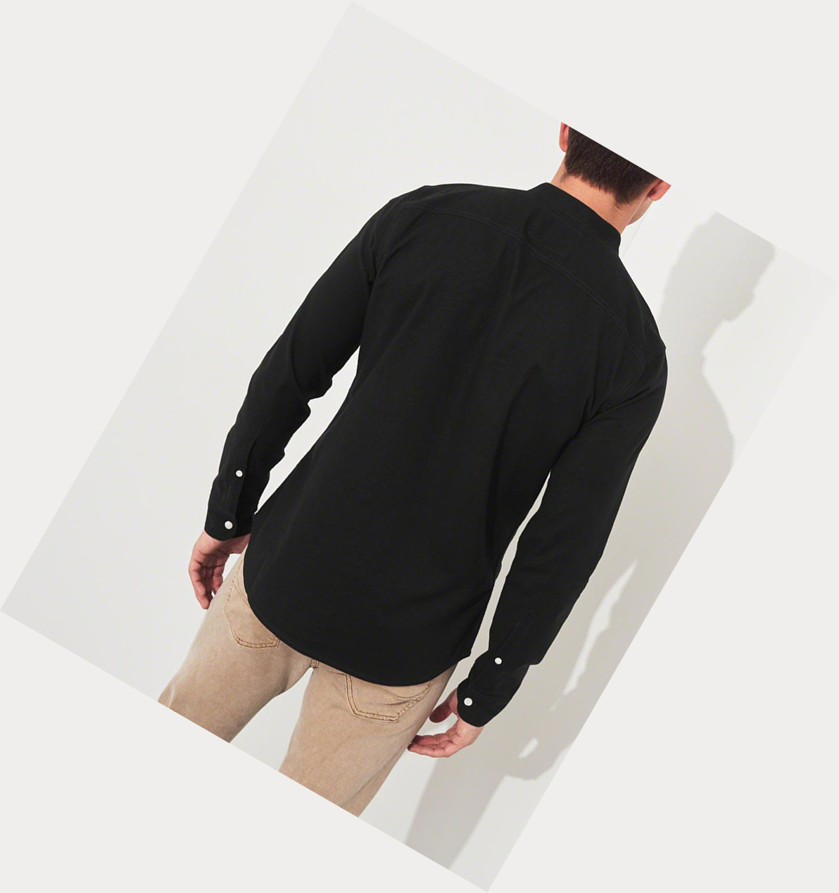 Black Hollister Stretch Oxford Muscle Fit Men's Long Sleeve | ZA-BLHK173