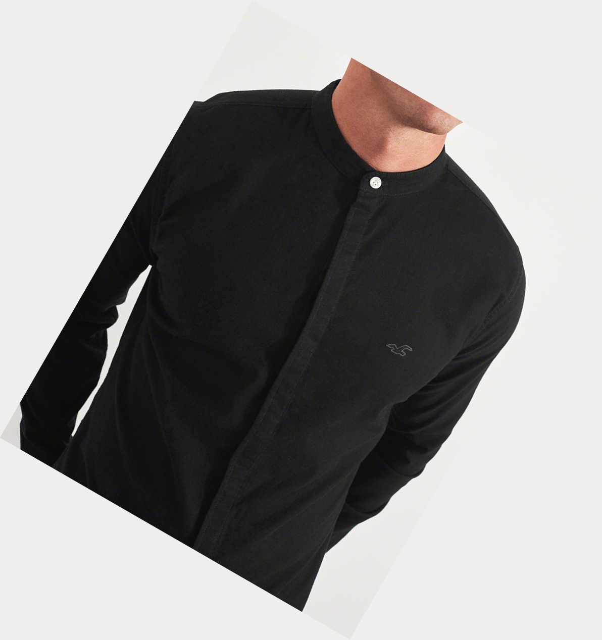 Black Hollister Stretch Oxford Muscle Fit Men's Long Sleeve | ZA-BLHK173