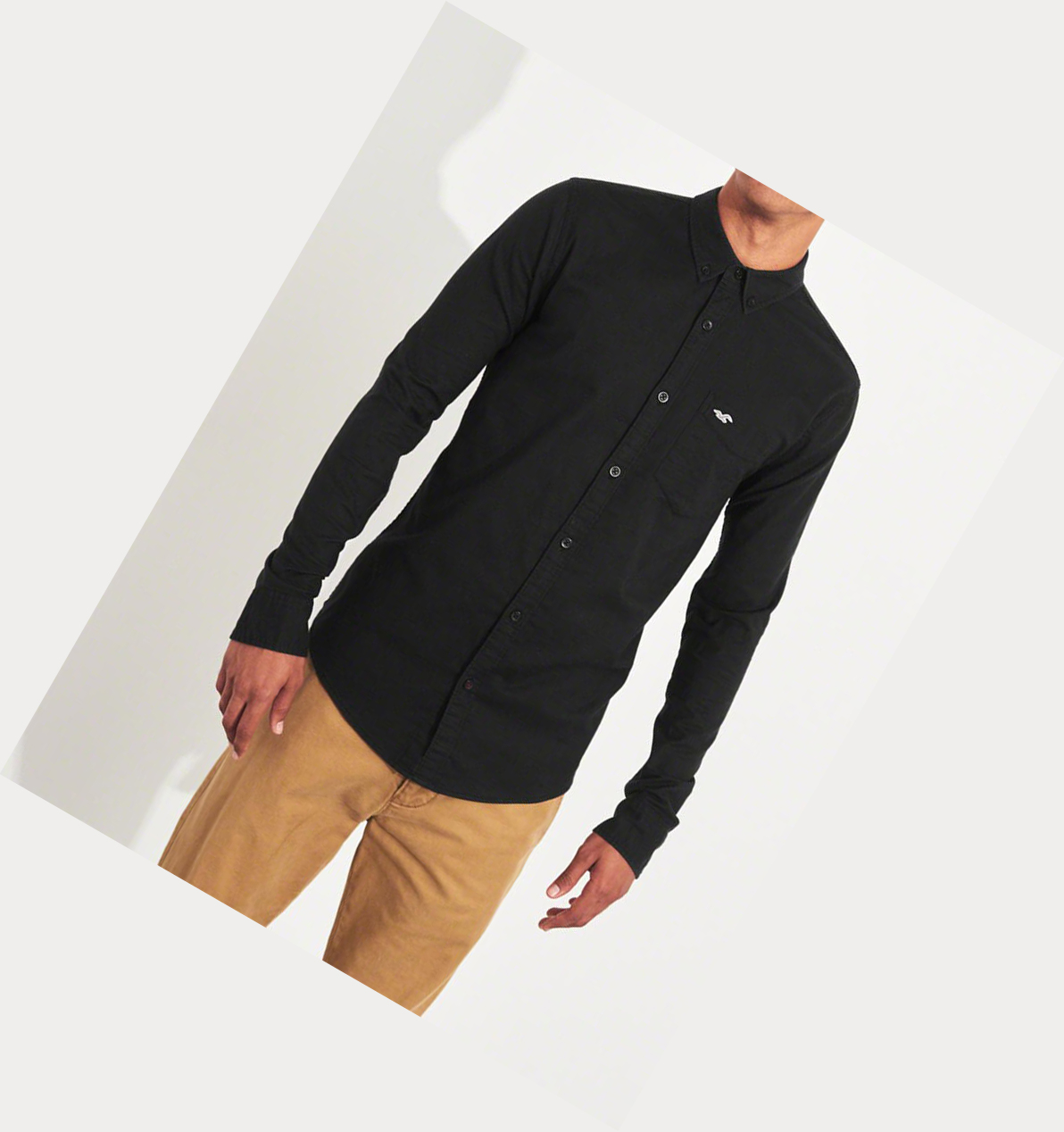 Black Hollister Stretch Oxford Muscle Fit Men's Long Sleeve | ZA-RTKU169