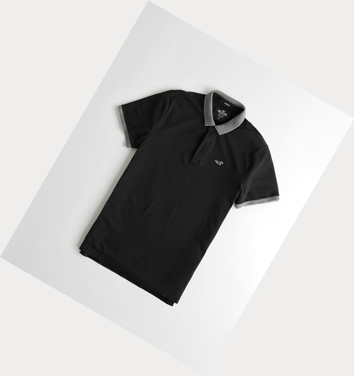 Black Hollister Stretch Shrunken Collar Men\'s Polo Shirts | ZA-OUTR294