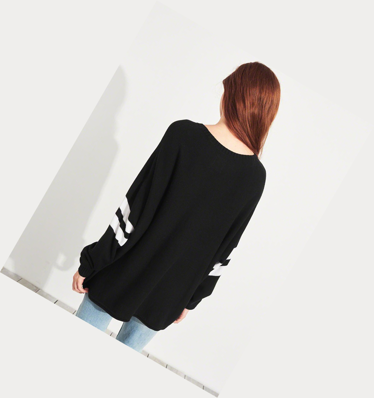 Black Hollister Stripe Oversized Women's Sweaters | ZA-EJNP385