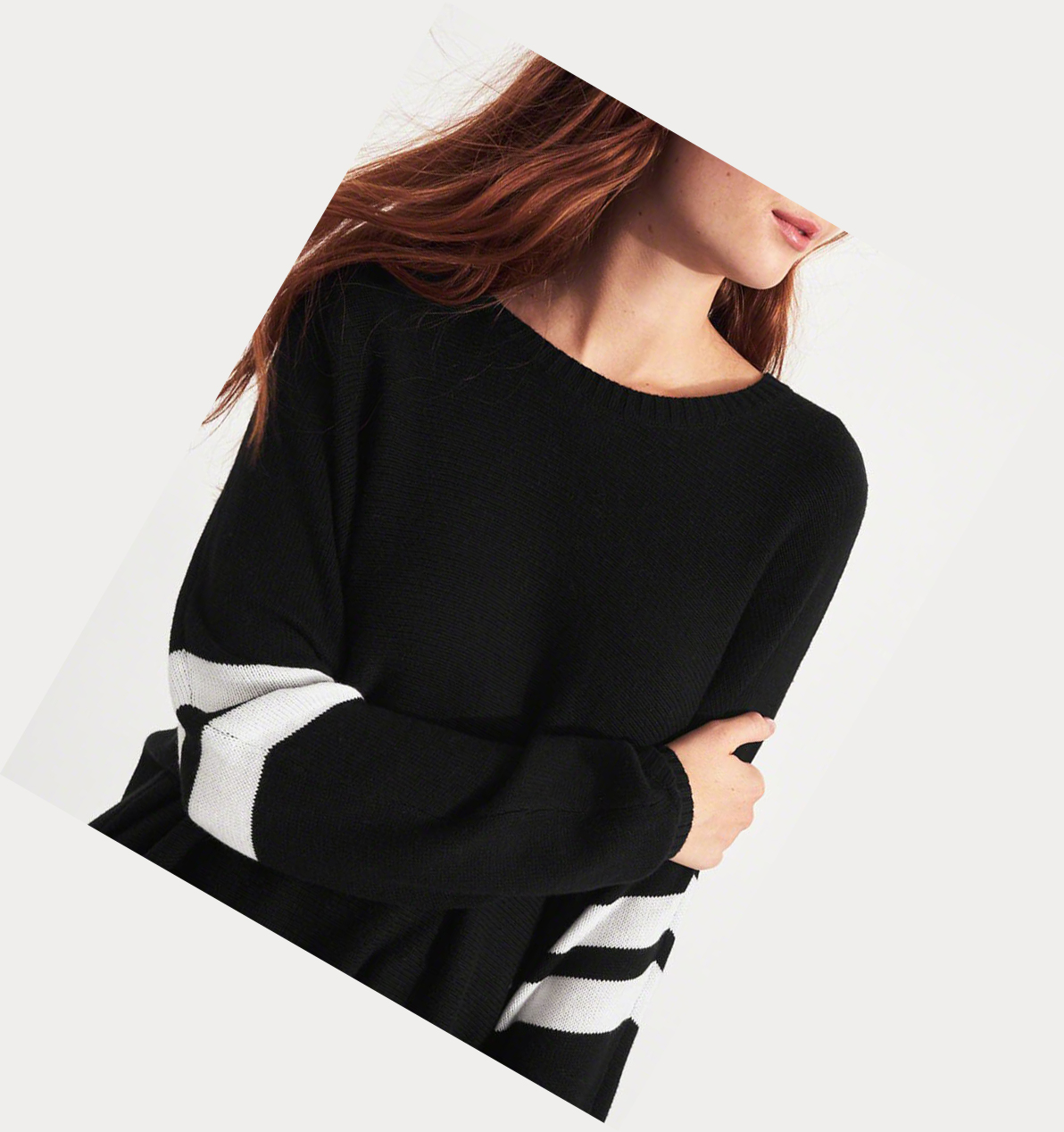 Black Hollister Stripe Oversized Women's Sweaters | ZA-EJNP385