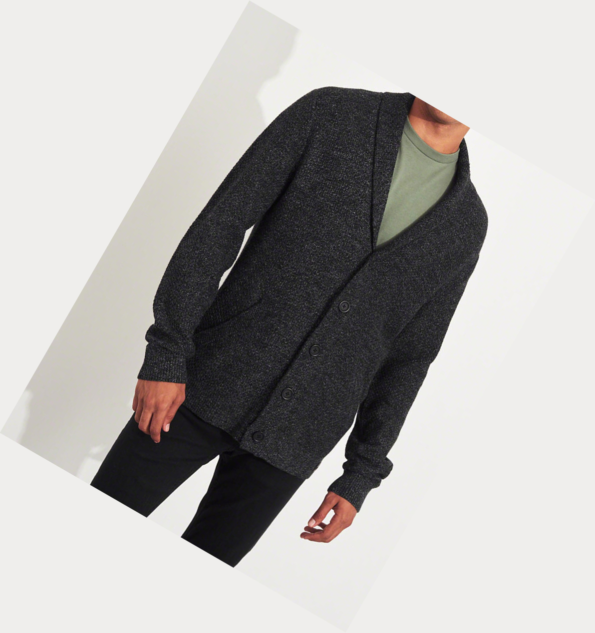 Black Hollister Textured Shawl Cardigan Men's Sweaters | ZA-VQDA590