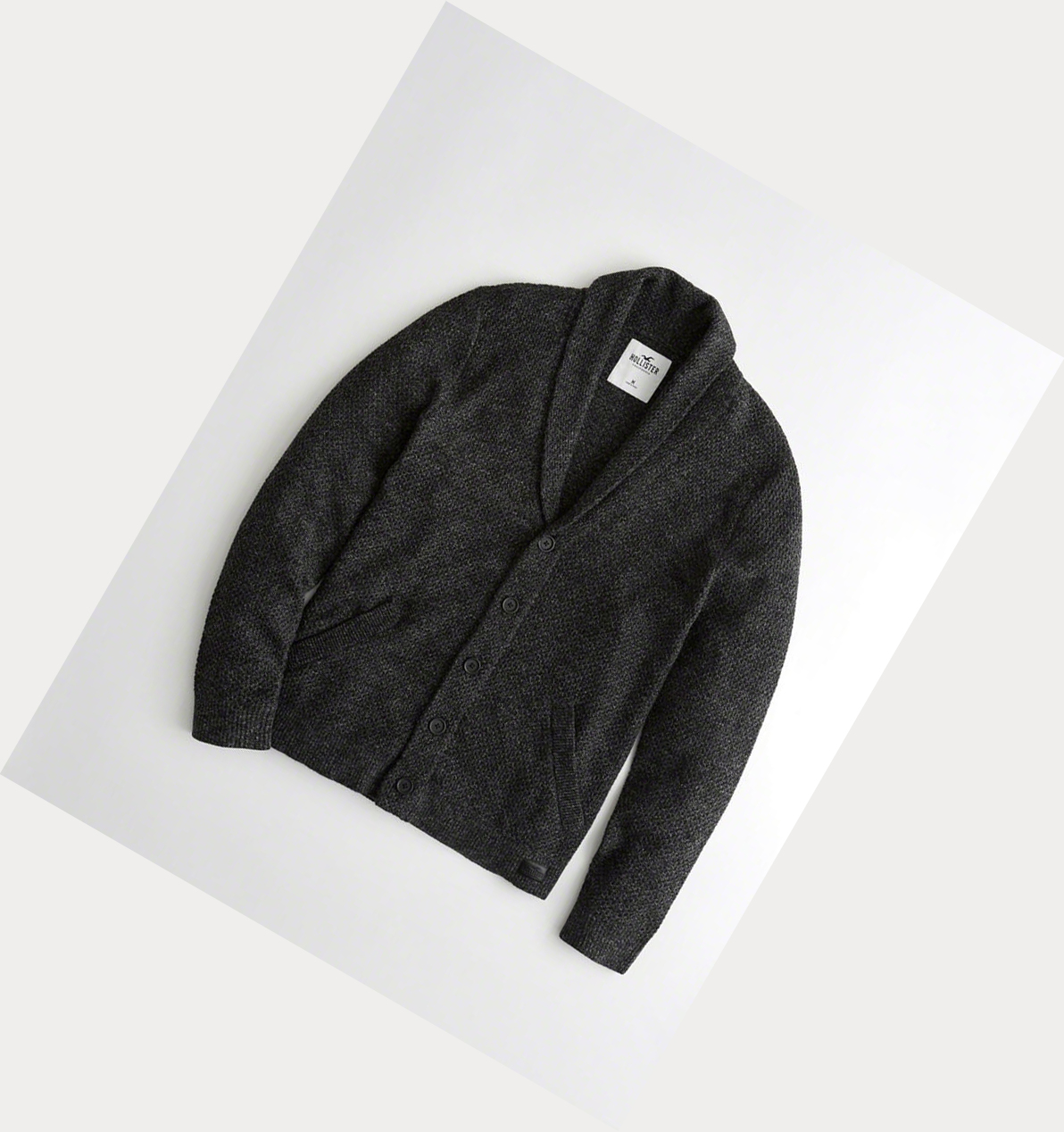 Black Hollister Textured Shawl Cardigan Men\'s Sweaters | ZA-VQDA590