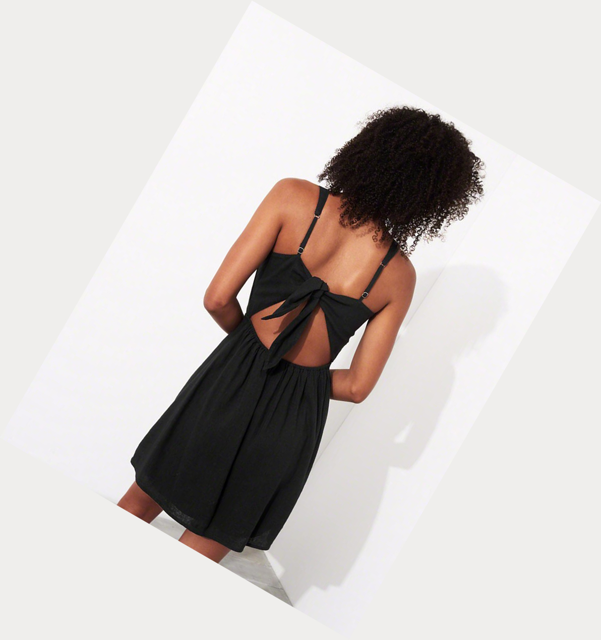 Black Hollister Tie-Back A-Line Women's Dress | ZA-MTEZ427