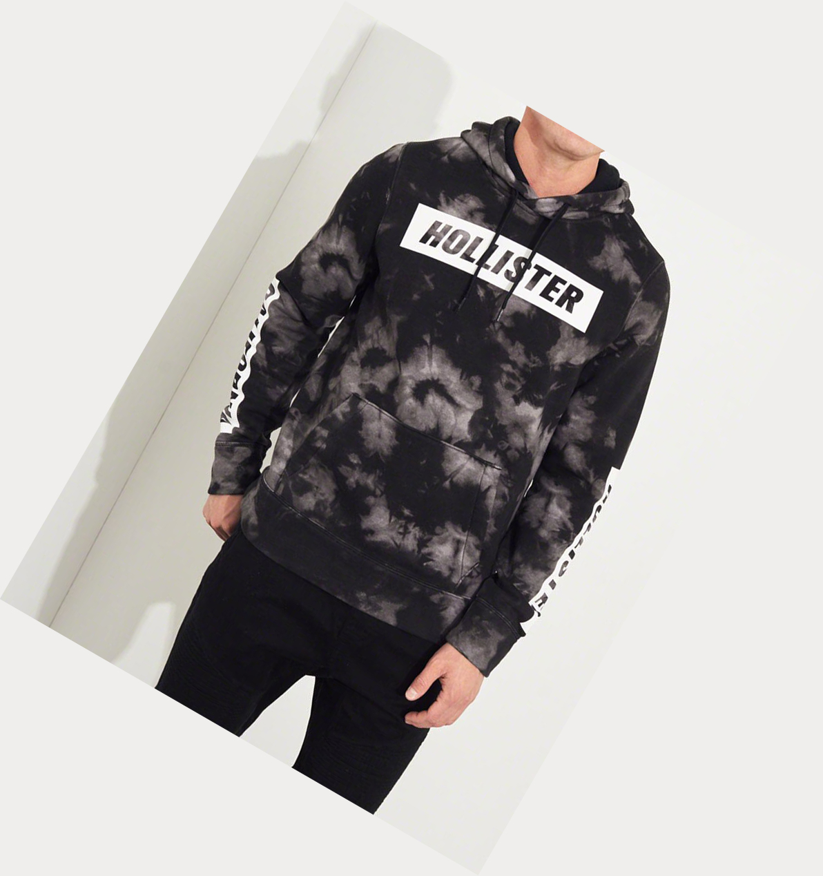 Black Hollister Tie-Dye Logo Graphic Men's Hoodie | ZA-VQXY675