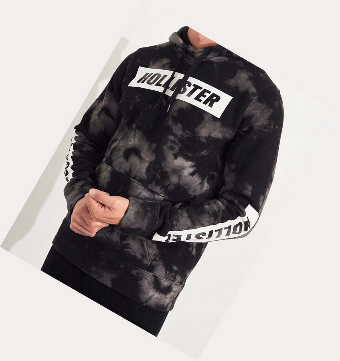 Black Hollister Tie-Dye Logo Graphic Men's Hoodie | ZA-VQXY675