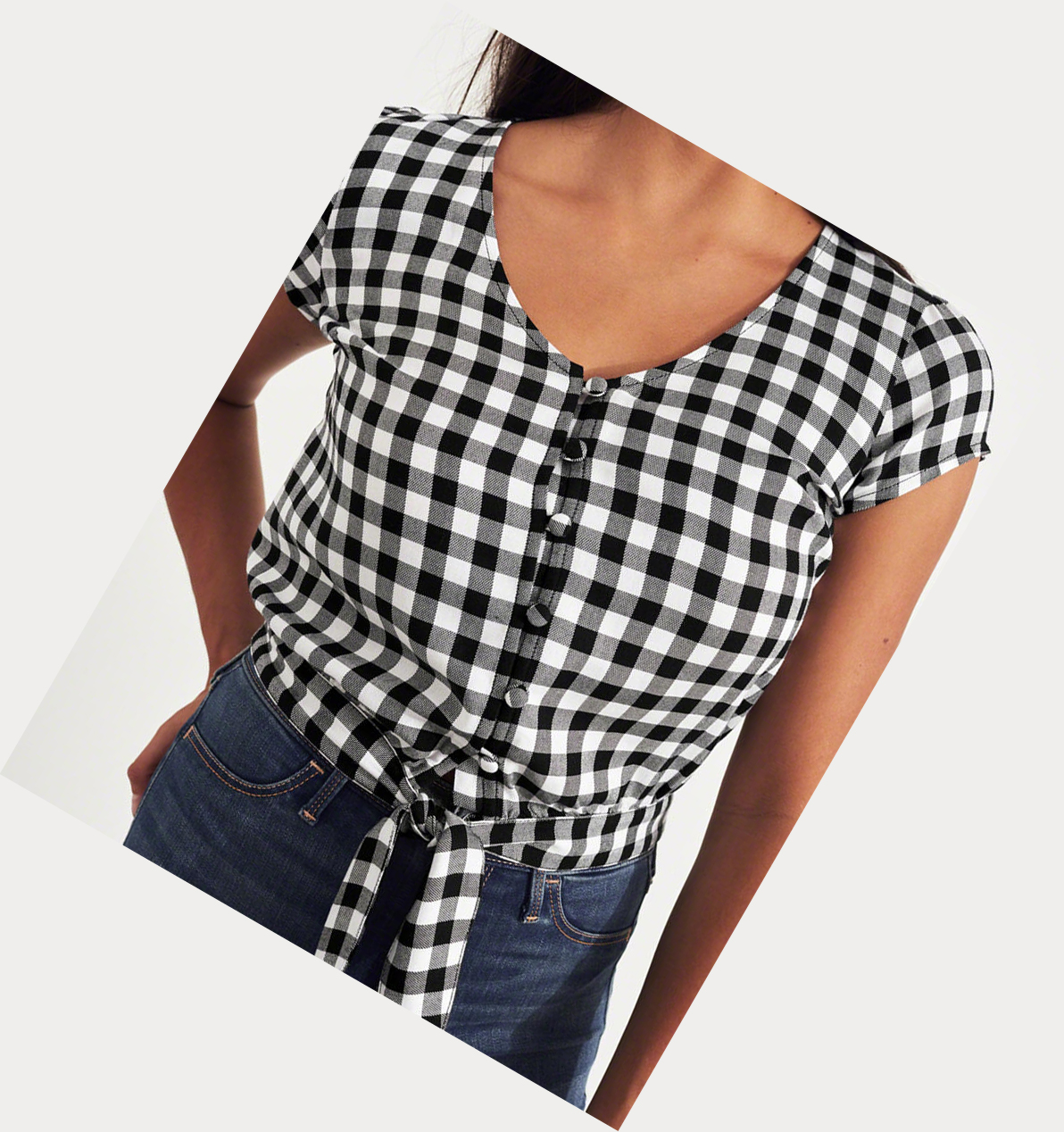 Black Hollister Tie-Front Crop Women's Short Sleeve | ZA-PBDI461