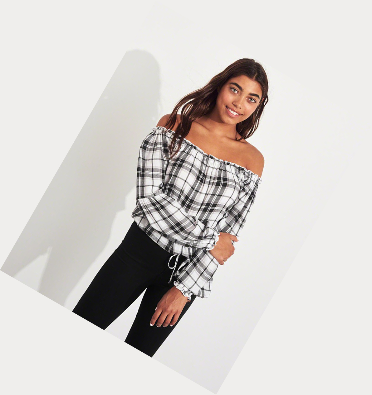 Black Hollister Tie-Front Off-The-Shoulder Women's Long Sleeve | ZA-RLNQ934