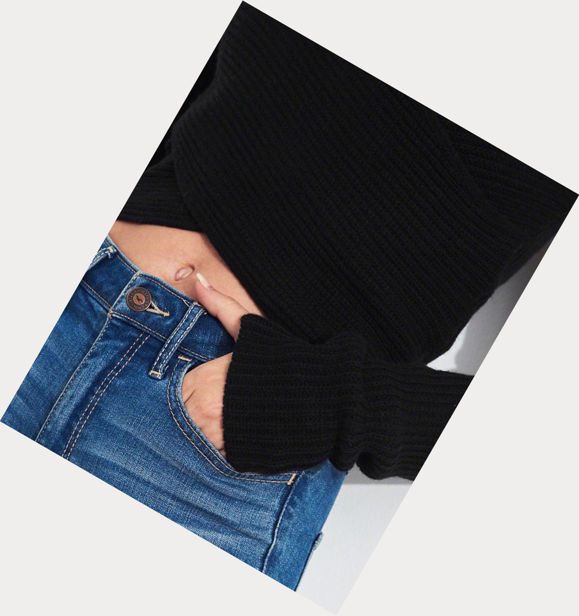 Black Hollister Wrap-Front Women's Sweaters | ZA-YOBD792