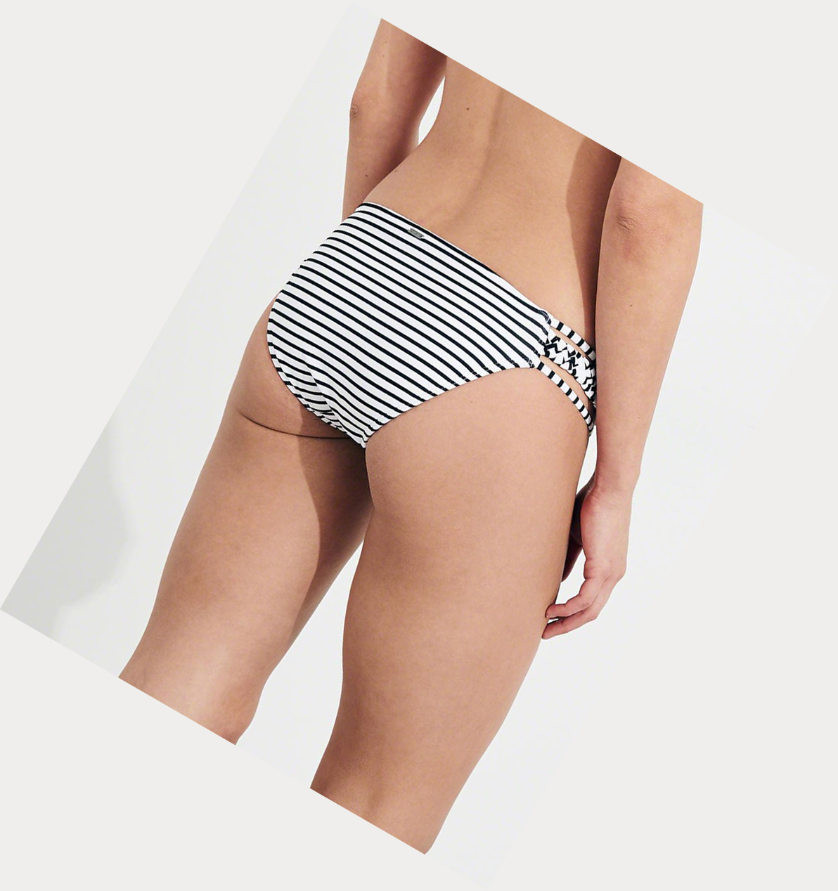 Black Stripes Hollister Braided Strappy Women's Bikini Bottoms | ZA-VTWJ548