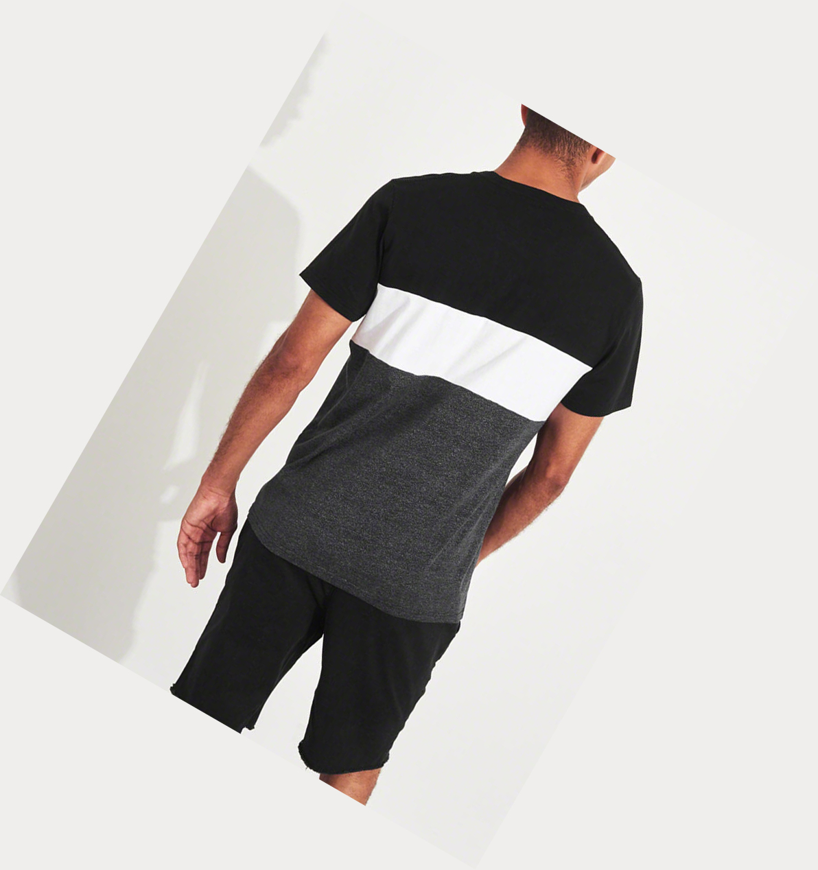 Black Stripes Hollister Colorblock Logo Men's Short Sleeve | ZA-HFPX230