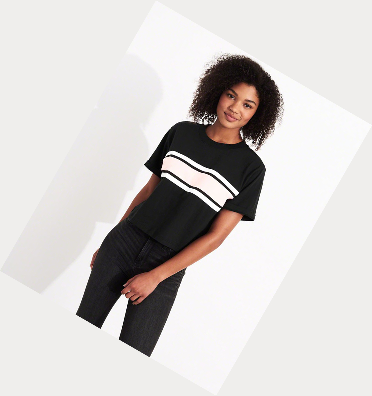 Black Stripes Hollister Crewneck Women's Short Sleeve | ZA-PKNV325