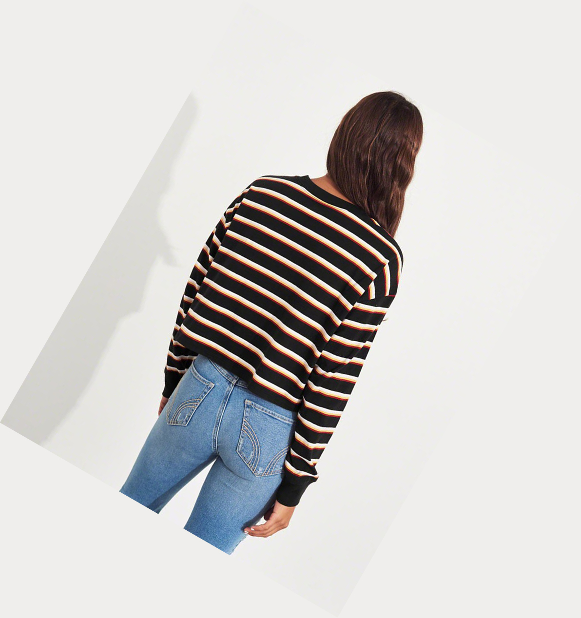 Black Stripes Hollister Crop Boyfriend Women's Long Sleeve | ZA-TVWJ508