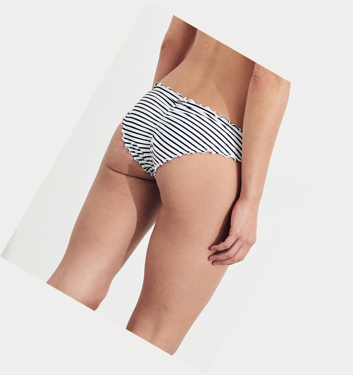 Black Stripes Hollister Ruffle Cheeky Women's Bikini Bottoms | ZA-VDGH201