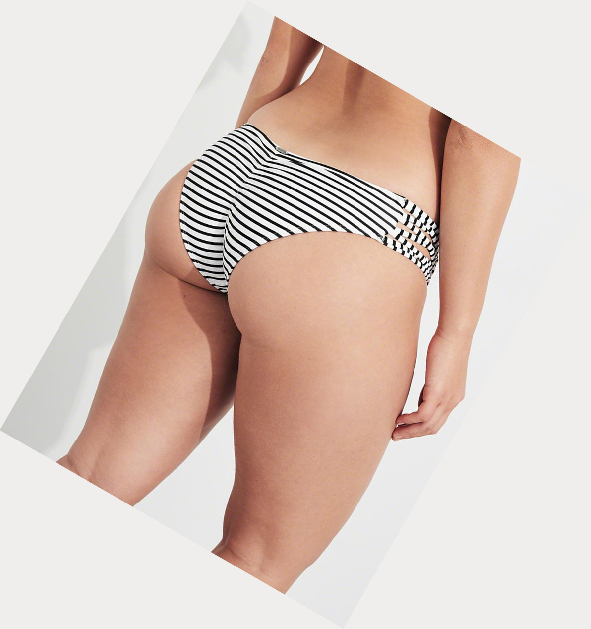 Black Stripes Hollister Strappy Cheeky Women's Bikini Bottoms | ZA-BJQU305