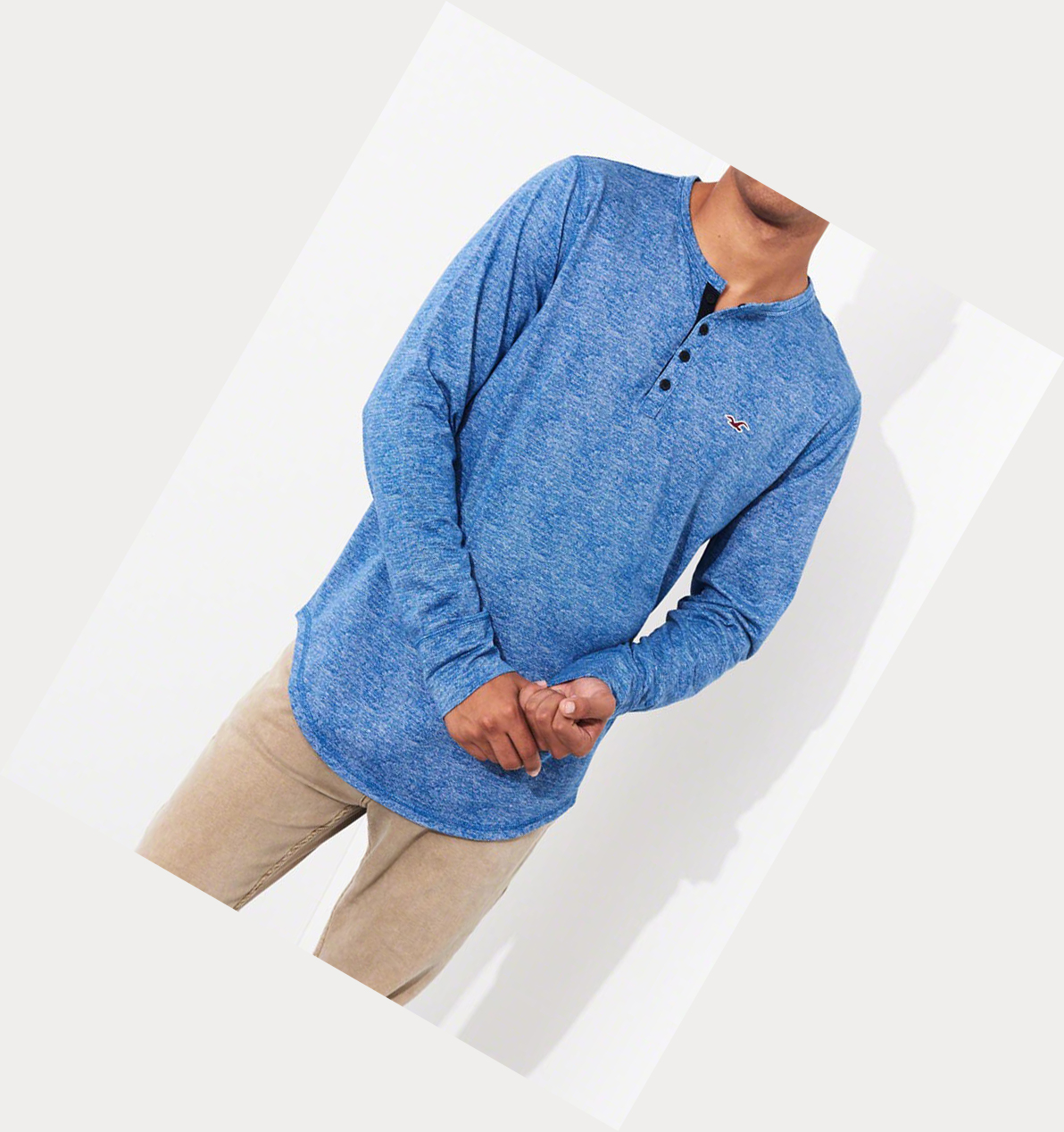 Blue Hollister Henley Men's Long Sleeve | ZA-LEFJ957