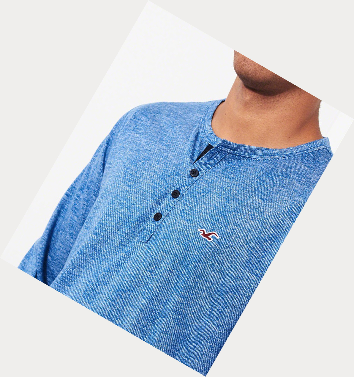 Blue Hollister Henley Men's Long Sleeve | ZA-LEFJ957