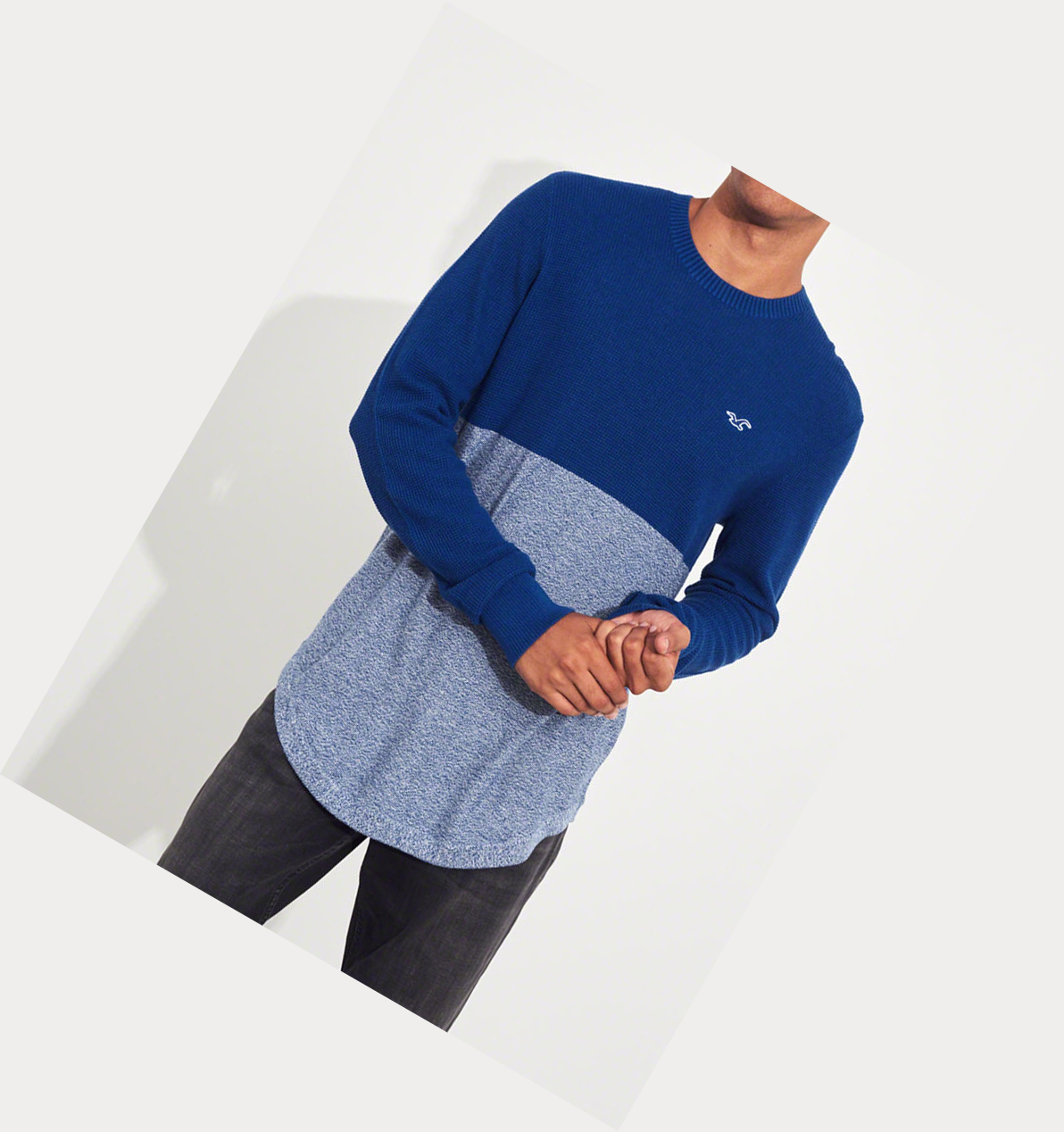 Blue Hollister Lightweight Curved Hem Men's Sweaters | ZA-GYFT907