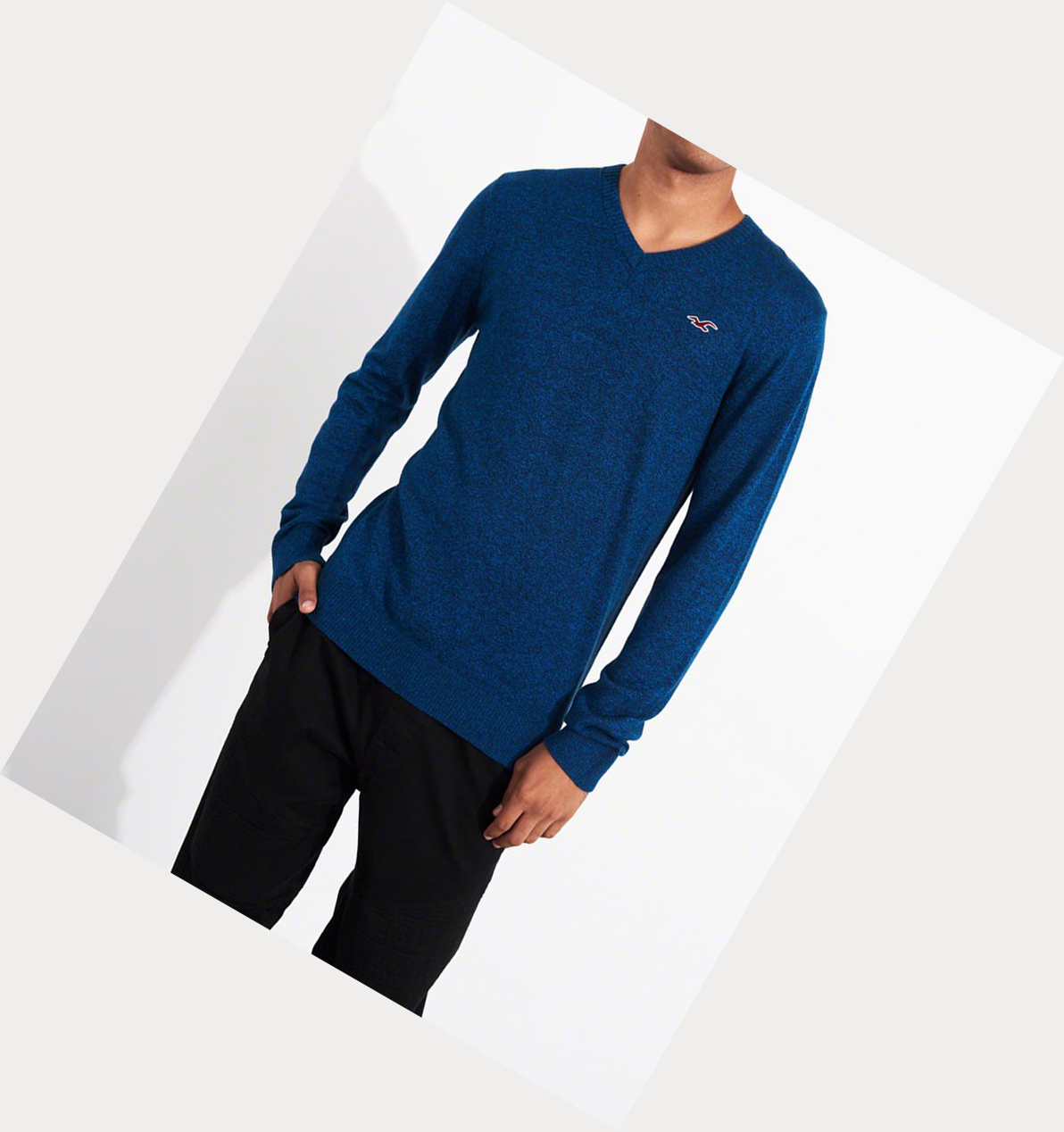 Blue Hollister Lightweight V-Neck Men's Sweaters | ZA-NIVT596