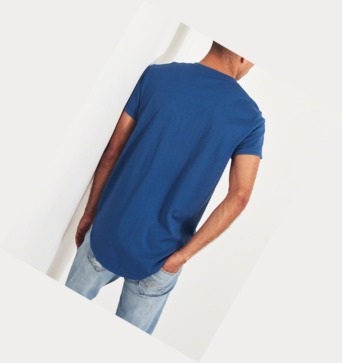 Blue Hollister Must-Have Curved Hem Men's Short Sleeve | ZA-JVSN362