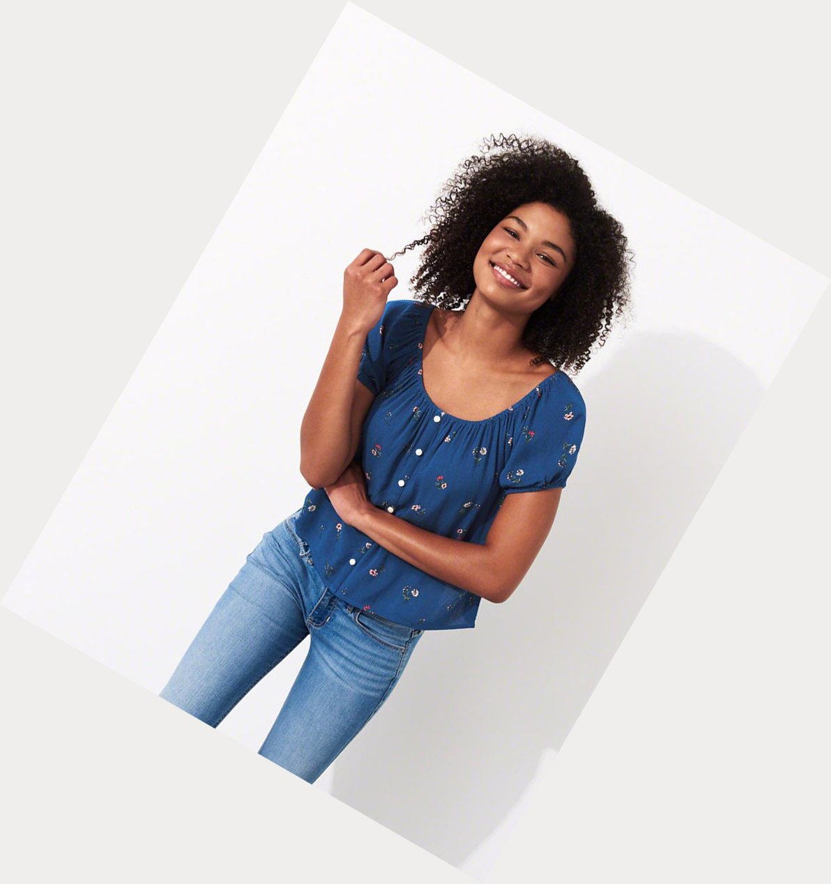 Blue Hollister Off-The-Shoulder Rayon Women's Short Sleeve | ZA-VQJL641