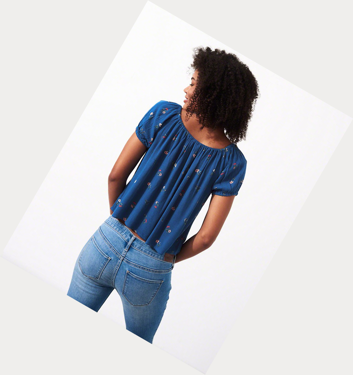 Blue Hollister Off-The-Shoulder Rayon Women's Short Sleeve | ZA-VQJL641