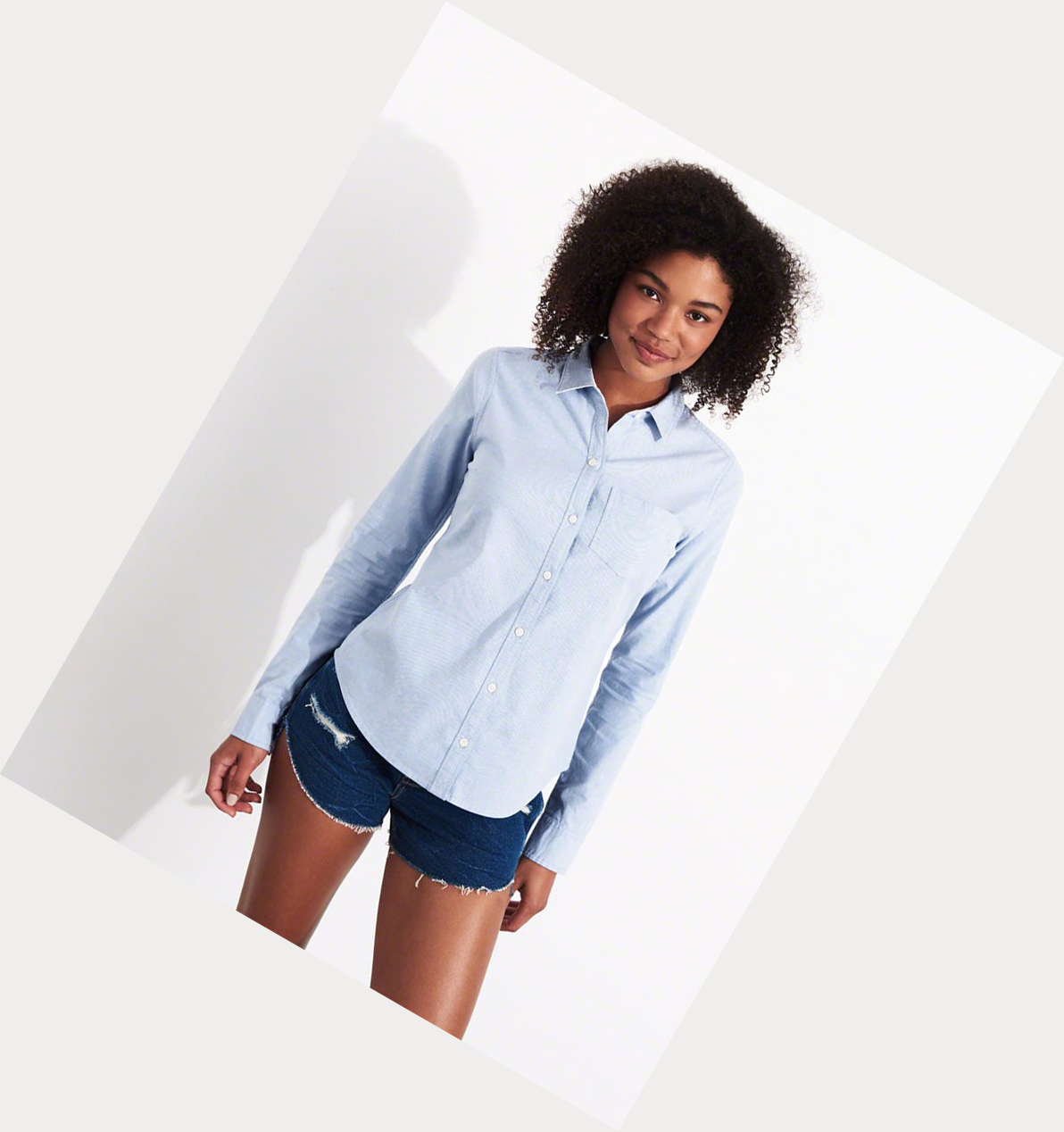 Blue Hollister Oxford Women's Long Sleeve | ZA-IEWY597