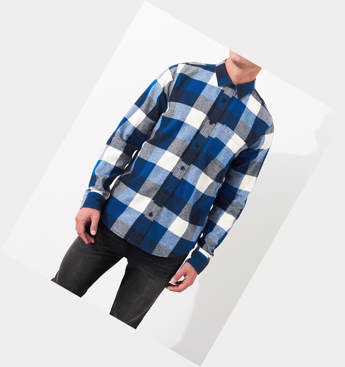 Blue Hollister Plaid Flannel Men's Long Sleeve | ZA-KWLX520