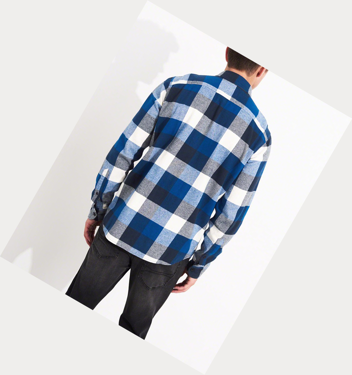 Blue Hollister Plaid Flannel Men's Long Sleeve | ZA-KWLX520