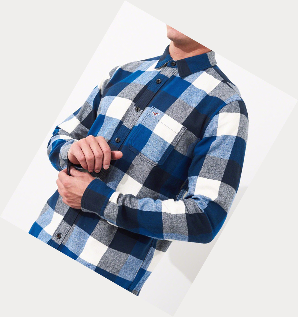 Blue Hollister Plaid Flannel Men's Long Sleeve | ZA-KWLX520