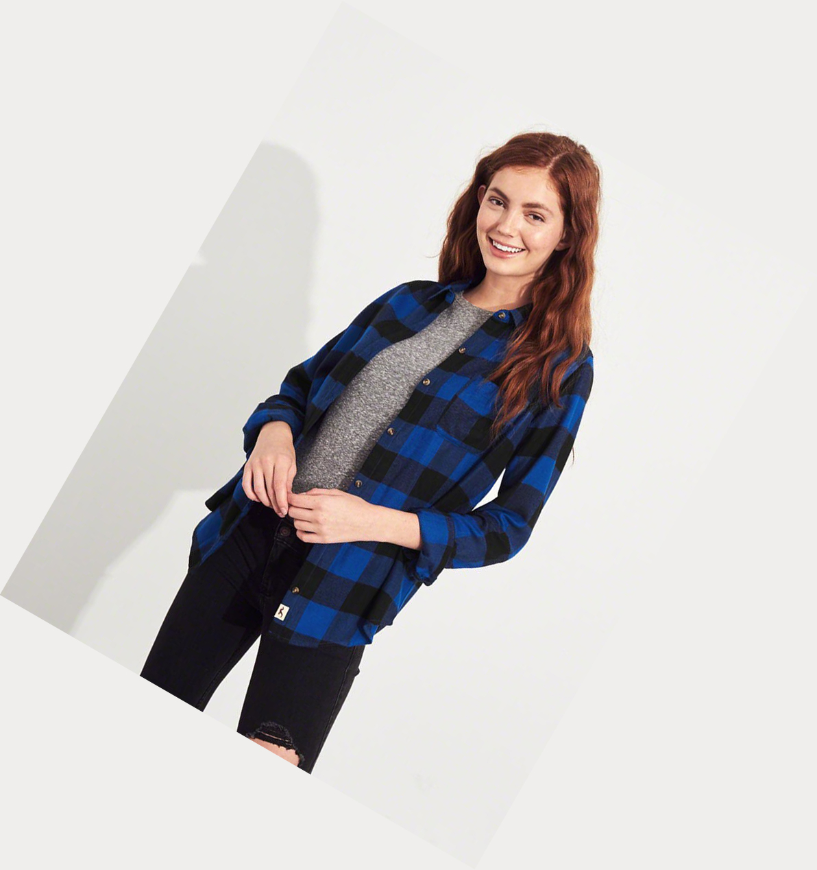 Blue Hollister Plaid Women's Long Sleeve | ZA-OCPN853