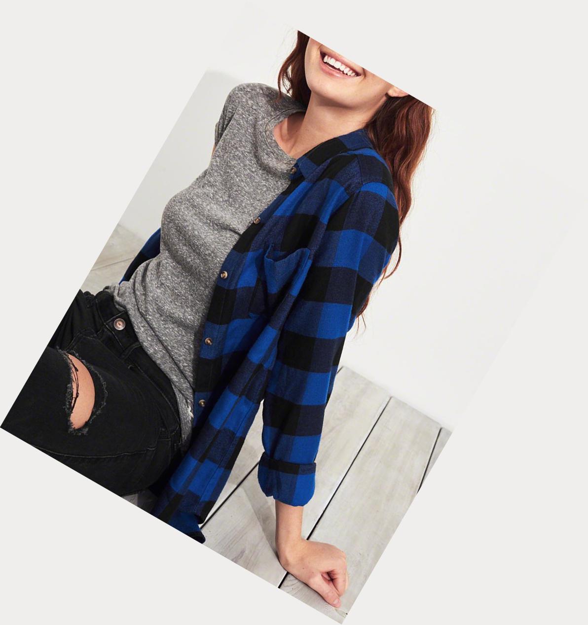 Blue Hollister Plaid Women's Long Sleeve | ZA-OCPN853