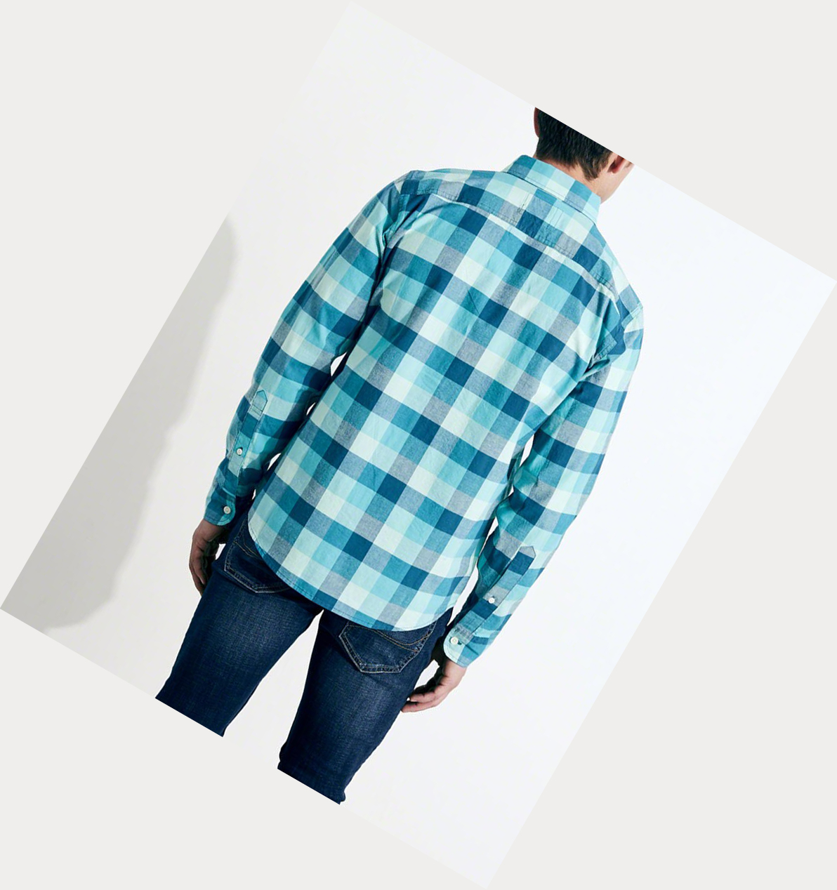 Blue Hollister Stretch Check Poplin Men's Long Sleeve | ZA-YZUS197