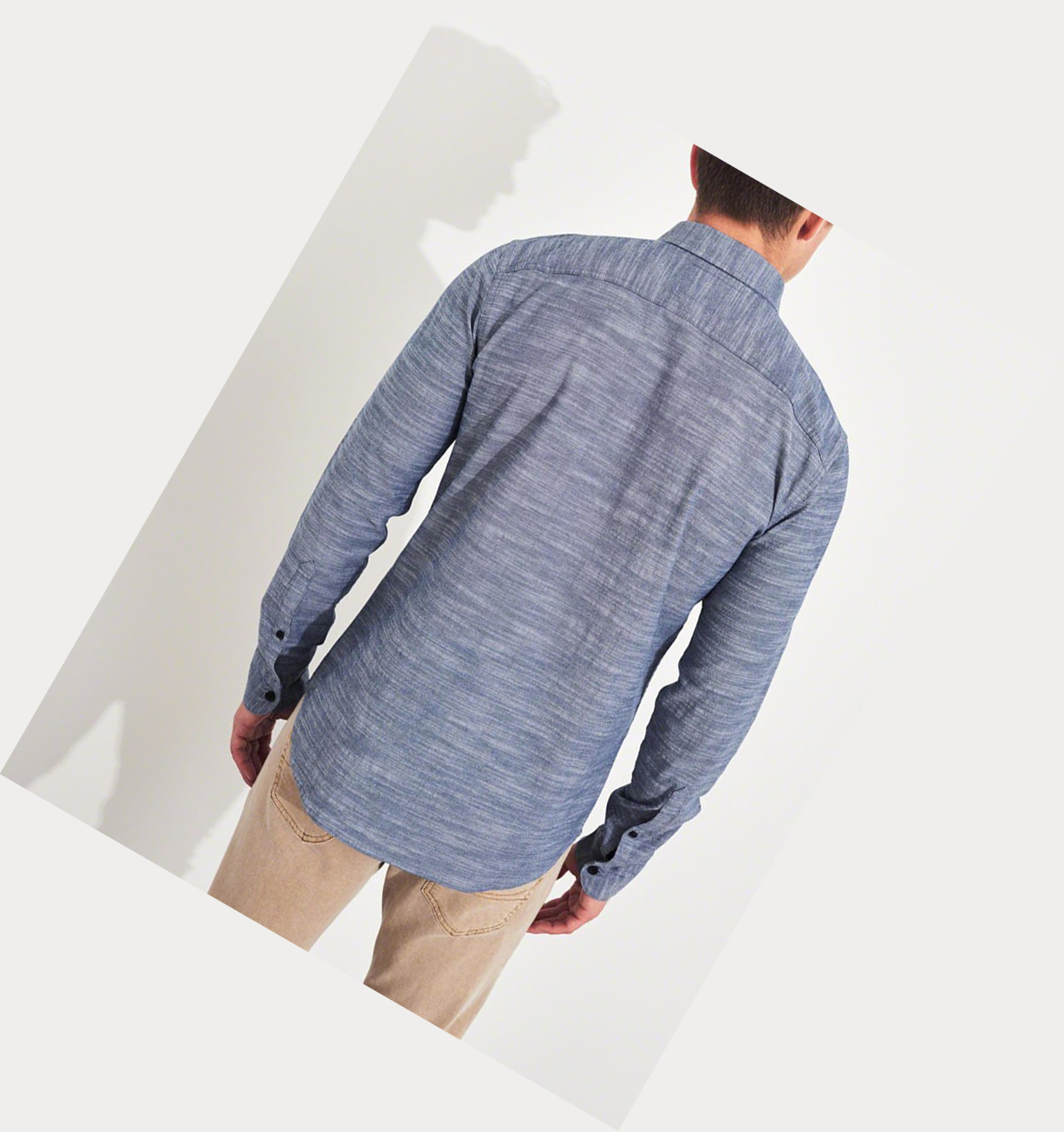 Blue Hollister Stretch Oxford Muscle Fit Men's Long Sleeve | ZA-CXGS615